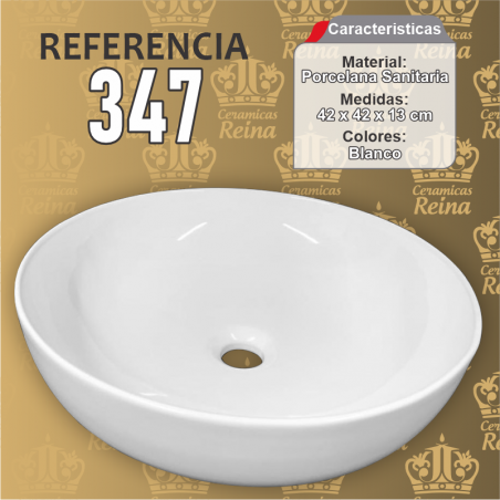 Lavamanos Refencia 347 medidas 42 x 42 x 13 cm en porcelana sanitaria Blanco, Redondo para sobreponer tipo vessel