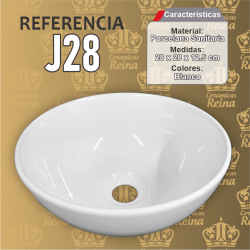 Lavamanos Refencia J28 medidas 28 x 28 x 12.5 cm en porcelana sanitaria Blanco, Redondo para sobreponer tipo vessel