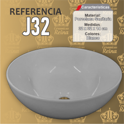 Lavamanos Refencia J32 medidas 32 x 32 x 14 cm en porcelana sanitaria Blanco, Redondo para sobreponer tipo vessel