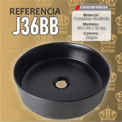 Lavamanos Refencia J36BB mecidas 36 x 36 x 12 cm en porcelana sanirtaria color Negro, redondo