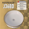 Lavamanos Refencia J36BB mecidas 36 x 36 x 12 cm en porcelana sanitaria color blanco, borde decorado dorado, redondo