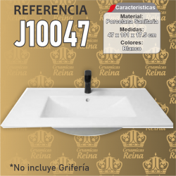 Lavamanos tipo placa Refencia J10047 medidas  47 x 100 x 17.5 cm en porcelana sanitaria Blanco, rectangular