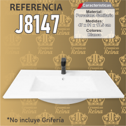 Lavamanos tipo placa Refencia 8147 medidas  47 x 81 x 17.5 cm en porcelana sanitaria Blanco, rectangular