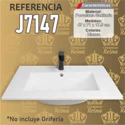 Lavamanos tipo placa Refencia 7147 medidas  47 x 71 x 17.5 cm en porcelana sanitaria Blanco, rectangular