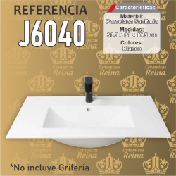 Lavamanos tipo placa Refencia J6040 medidas  39.5 x 61 x 17.5 cm en porcelana sanitaria Blanco, rectangular