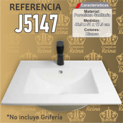 Lavamanos tipo placa Refencia J5147 medidas  46.5 x 51 x 17.5 cm en porcelana sanitaria Blanco, rectangular