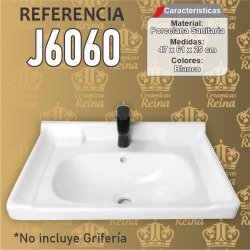 Lavamanos tipo placa salpicadero Refencia J6060 medidas  47 x 61 x 25 cm en porcelana sanitaria Blanco, rectangular