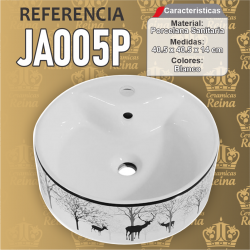 Lavamanos Refencia JA005P mecidas 40.5 x 40.5 x 14 cm cm en porcelana sanitaria color blanco, Diseño Bosque Ciervos, Rrenos