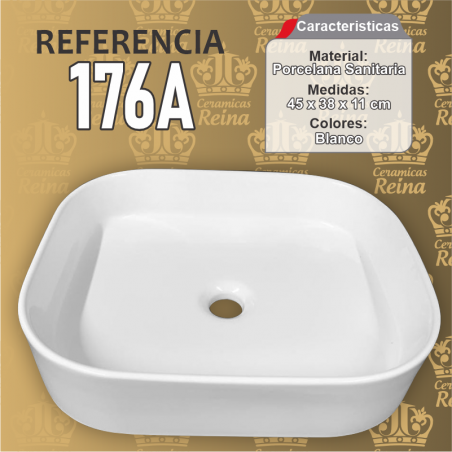 Lavamanos Refencia 176A medidas 48 x 35 x 11 cm en porcelana sanitaria Blanco, Rectangular para sobreponer tipo vessel