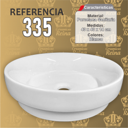 Lavamanos Refencia 335 medidas 40 x 40 x 14 cm en porcelana sanitaria Blanco, Redondo para sobreponer tipo vessel