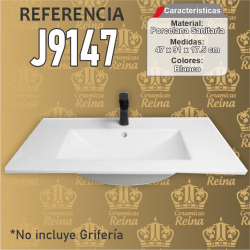 Lavamanos tipo placa Refencia J9147 medidas  47 x 91 x 17.5 cm en porcelana sanitaria Blanco, rectangular