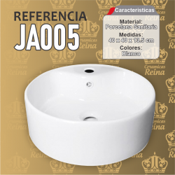 Lavamanos Refencia JA005 mecidas 40 x 40 x 13.5 cm en porcelana sanitaria color blanco, borde decorado dorado, redondo