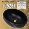 Lavamanos Refencia J05281 mecidas 40.5 x 29 x 13 cm en porcelana sanitaria Negro diseño marmol, Ovalado