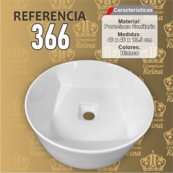 Lavamanos Refencia 366 medidas 40 x 40 x 13.5 cm en porcelana sanitaria Blanco, Redondo para sobreponer tipo vessel