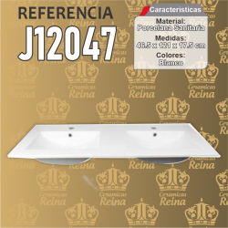 Lavamanos tipo placa Refencia J12047 medidas 46.5 x 121 x 17.5 cm en porcelana sanitaria Blanco, rectangular, doble poceta