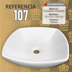 Lavamanos Refencia 107 medidas 42 x 42 x 13.5 cm en porcelana sanitaria Blanco, Cuadrado para sobreponer tipo vessel