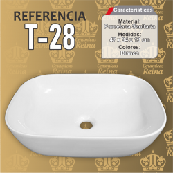 Lavamanos Refencia T-28 medidas 47 x 34 x 13 cm en porcelana sanitaria Blanco, Rectangular para sobreponer tipo vessel