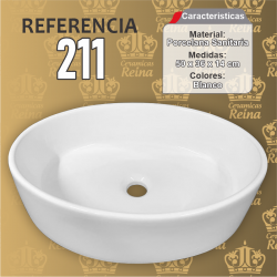 Lavamanos Tipo Vessel, ref. 211 en porcelana sanitaria tamaño 50 x 36 x 14 cm color blanco de sobreponer, ovalado