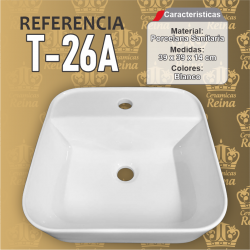 Lavamanos Refencia T-26A medidas 39 x 39 x 14 cm en porcelana sanitaria Blanco,cuadrado para sobreponer tipo vessel