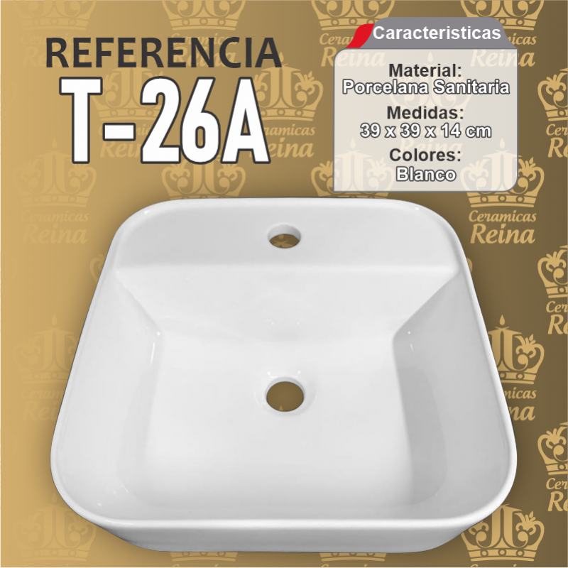 Lavamanos Refencia T-26A medidas 39 x 39 x 14 cm en porcelana sanitaria Blanco,cuadrado para sobreponer tipo vessel Lavamanos Refencia T-26A medidas 39 x 39 x 14 cm en porcelana sanitaria Blanco,cuadrado para sobreponer tipo vessel