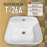 Lavamanos Refencia T-26A medidas 39 x 39 x 14 cm en porcelana sanitaria Blanco,cuadrado para sobreponer tipo vessel